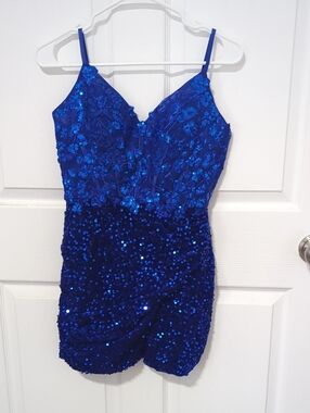 Blue Sequin Lace Mini Dress
